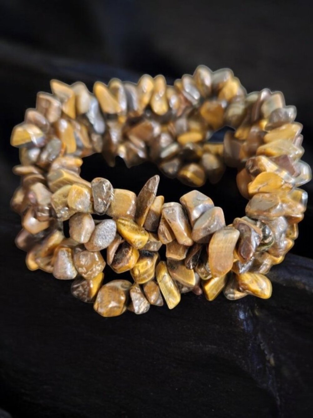 Vintage Brown Tigers Eye Stone Multi Strand Chip Stretch Bracelet